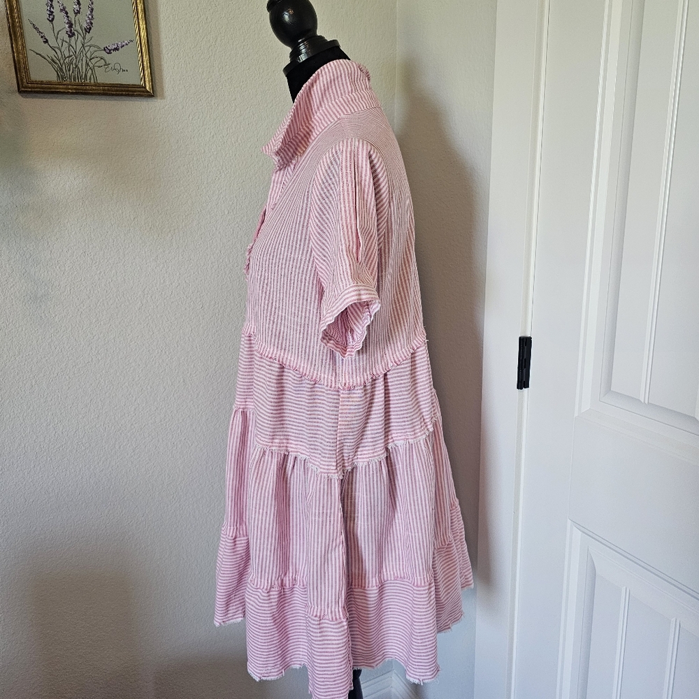 Umgee Pink Striped Tiered Dress - Picture 3 of 16